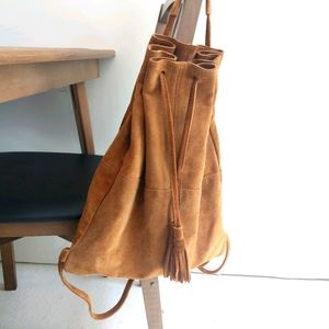 Mango Suede Tassel Drawstring Backback